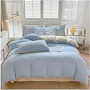 Queen Comforter Set with Sheets, Soft Washed Cotton Bedding Sets for Queen Size Bed, Breathable & Fade-Resistant, Ideal for Bedroom & Guest Room(Blue,150x200cm 4pcs)