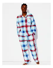 [PJ Club] Men's Family Flannelette PJ Set Check in Blue