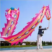 Dragon Dance Silk 6 Meters (19.6 FT) 3D Square Exercise Dragon & Phoenix Poi with 340g Weighted Ball & 1.1 Meters Swing Rope, Silk-Like Flowy Chinese Golden Phoenix Ribbon Streamer + Travel Bag (Colo