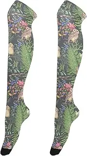 [Caihoyu] Over-Knee Stockings for Women Anti Slip Over Knee Thin Tight Long Stocking Thigh High Sock for Daily Office Wear Autumn Watercolor Forests Fox Mushroom, Autumn Watercolor Forests Fox Mushroom