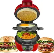 Electric Burger Maker Machine, Breakfast Sandwich Maker, Hamburger Press Baking Machine, Mini Maker Round Griddle Breakfast Machine for Hamburger, Croissants, Waffles Egg Mcmuffin Maker