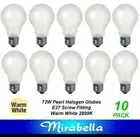 10 x 72W Pearl GLS Halogen Light Globes Bulb Edison Screw E27 Mirabella 72W=100W