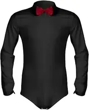 [Yhong] Mens Tuxedo Leotard One Piece Bowtie Bodysuit Tops Modern Dance Shirt Latin Salsa Ballroom Dance Shirt