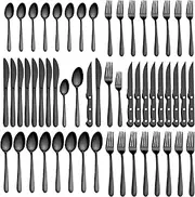 48-Pieces Gold Silverware Sets for 8, Premium Stainless Steel Gold Cutlery Set,Matte Gold Silverware Set for Family Gatherings，Dishwasher Safe (48P-Black)