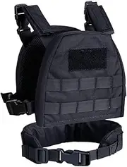 [OAREA] Outdoor Hunting Vests Kids Mini Airsoft Tactical Hunting Vest with Patrol Belt Vest XS/S for Kids 2-6 years, Bk, 2