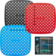 Reusable Silicone Air Fryer Liners 3-pack With Air Fryer Magnetic Cheat Sheet, 7.5" Square f54