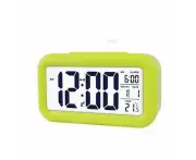 Digital Alarm Clock Morning Alarm, Digital Clock Silent Battery Alarm Large LED Display Temperature Calendar(Green)