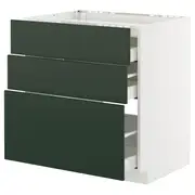 METOD / MAXIMERA base cab f hob/3 fronts/3 drawers, white/Havstorp deep green, 80x60x80 cm