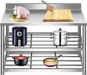 Kitchen Bench Stainless Steel Table for Prep & Work，Heavy Duty Kitchen Food Prep Bench Top with Worktop for Commercial and Home Restaurant，Corrosion Resistance(Two-Tier Shelf,90cm/35in)