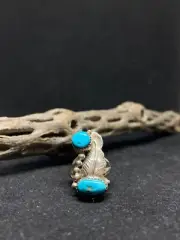 Native American Navajo king man turquoise Sterling Silver leaf Ring Size 7