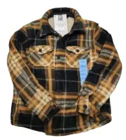 NWT Member's Mark Boys Snap Fleece Sherpa Lined Shacket Chocolate Plaid Small