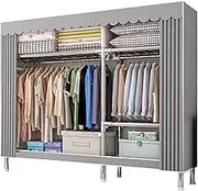 Wardrobe Portable Canvas Wardrobe with Hanging Rail, Shelves, Fabric Clothes Closet Storage Organizer for Bedroom, Living Room,146x46x173cm