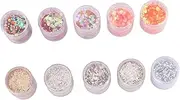 COMPUKAS 10pcs Sequin Nail Powder Set Shimmering Nails Dipping Powder for Home Salon Art Glitter Gradient Sequins Easy DIY Manicure Kit Silver