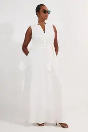 Lydia Millen Plus Size Linen Wrap Tie Waisted Maxi Dress
