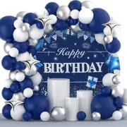105Pcs Blue Silver Balloon Set Suitable For Birthday Anniversary Adult Ceremony Graduation Ceremony Party Decoration