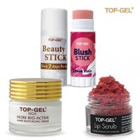 TOP-GEL 『青春四重奏』-美膚霜+酵素珍珠膏+粉嫩腮紅棒+草莓唇部去角質
