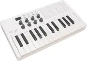 25 Key MIDI Keyboard Controller, 8 Backlit Drum Pads & 8 Assignable Rotary Knobs, Wireless Bluetooth MIDI Controller for Musician Music Production, White