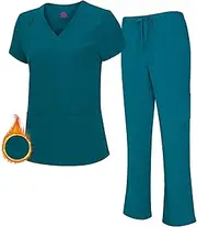 [M&M SCRUBS] Women's Breathable Cool Stretch Fabric Scrub Top and cargo Pant Set