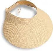 [Fumwase] Sun Visors for Women Foldable Straw Visor Beach Hat Uv Protection Wide Brim Adjustable Cooling Summer Cap for Travel