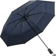 Rain-Mate Compact Travel Umbrella - Windproof, Reinforced Canopy, Ergonomic Handle, Auto Open/Close (Navy Blue)