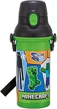 Skater PSB5SANAG Children's Plastic Water Bottle, 16.9 fl oz (480 ml), One Push Closure, Antibacterial, Child-Friendly, Lightweight, Antibacterial Treatment, Made in Japan, Minecraft 25 Minecraft Boys