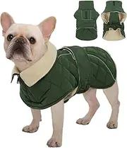 Kuoser Dog Coat, Extra Warm Dog Jacket Windproof Dog Cold Weather Coats for Small Dogs, Fleece Lining Turtleneck Dog Snowsuit Reflective Adjustable Dog Winter Clothes, Green S