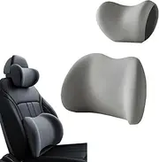 Car Headrest & Lumbar Support Cushion, Ergonomic Car Seat Headrest Neck Rest Cushion Lumbar Support Pillow Memory Foam, Car Neck Pillow for Driving, for Neck Back Pain Relief(Gray)