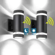 2 Pack LED Dusk to Dawn Sensor Exterior Wall Light Up Down Outdoor Lamp Fixture