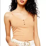 NWT Topshop Women's Peach Orange Rib Spaghetti Strap Tank Crop Top Size 6