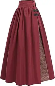 [CR ROLECOS] Women's Victorian Skirt Elastic Waist Vintage A Line Casual Midi Skirt with Pockets Vintage Skirt Elegant Plaid Medieval Maxi Skirt Party Halloween