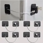 FANYAQIN Fridge Lock 4 Pack Refrigerator Lock for Kids with Keys, Child Locks for Cabinets, Drawers, Refrigerator, Oven, Toilet, Adhesive Cabinet Locks Childproof Black