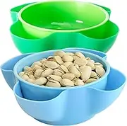 Youngever 2 Pack Plastic Nut Bowls, Double Dish Snack Serving Bowls, 8 Inch Pistachio Bowl, Nuts Serving Bowl for Peanuts, Pistachio, Edamame, Fruit