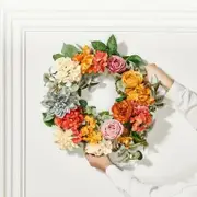 Artificial Decorative Wreath 60.96 cm Red Orange Yellow Hydrangeas Roses