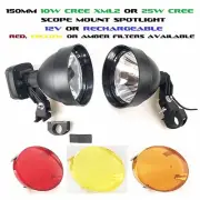 Rechargeable OR 12v LED 10W XML2 OR 25w CREE Scope Mount Spotlight 150mm Hunting