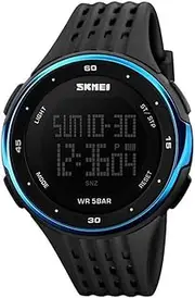 [SKMEI] Men's Sports Watch Military 50M Waterproof Digital LED Large Face Wrist Watch with Black Silicone Strap Simple Army Watch