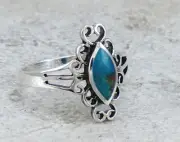 UNIQUE .925 STERLING SILVER FILIGREE TURQUOISE RING size 6 style# r3402