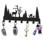 Key Wall Organizer Mounted Rack Black Metal With 7 Hooks Decoration Front Door