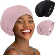Mulberry Silk Lined Sleep Cap Bonnet for Curly Hair, Stay on All Night Hair Wrap