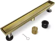 Gold Shower Drain, 36" Linear, Removable Tile Grate, 304 Stainless Steel