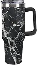 40 Oz Large Capacity Car Cup Black And White Marble Tumbler with Handle (Black) Straw Lid Insulated Stainless Steel Water Bottle Travel Mug Leak-proof Car Cup Keeps Cold Or Hot