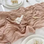 Plobeca Cheesecloth Table Runner,1 Pack 90 x 400CM Boho Long Table Runner, Rustic Wedding Tablecloth for Bridal Shower Wedding Party Decoration (Hazelnut)