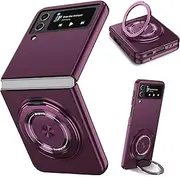 Asuwish Phone Case for Samsung Galaxy Z Flip 4 5G 2022 Cover and Magnetic Ring Holder Stand Slim Hard Hybrid Rugged Cell Accessories Protective ZFlip4 Z4 Flip4 4Z Wireless Charger Women Men WineRed