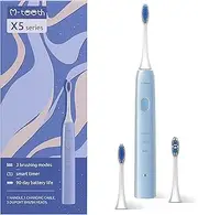 M-teeth X5 Series Electric Toothbrush Sonic Rechargeable, 90 Days Battery Life, 3 Modes 3 Brush Heads with Soft Bristles and Smart Timer, Dentist Recommended for Adults, Water Resistant, Blue (Blue)