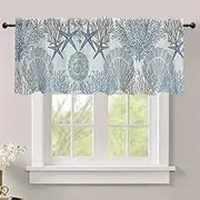 Art Studio 54x18 Inches Shell Starfish Window Treatment Valance Coral Beach Kitchen Blackout Drapes Bathroom Bedroom Living Room Polyester Fabric Curtains Decorations Supplies