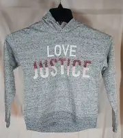 NWT Girls Grey Pink Glitter Love Justice Pull Over Warm Sweater Hoodie