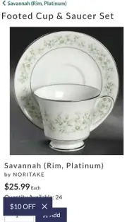 18-PiECE NORiTAKE SAVANNAH PLATiNUM China SALAD DESSERT PLATES CUPS 2031 —18-Set