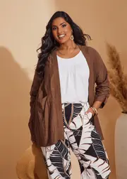 [TS] Taking Shape Drape Linen Bamboo Cardigan Size 14-16 in Coco - Plus Size Women's Clothing Coco