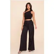 Black Tailored Woven Pleat Detail Wide Leg Pants, Black