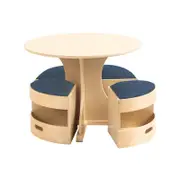 Jooyes Kids Round Wooden Table with Storage Stools Blue - Set Of 5 - 76cm | table | 55cm