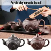 Purple Clay Teapot Hand-carved Fish Lotus Flower Teapot Kung Fu Tea Cup Set